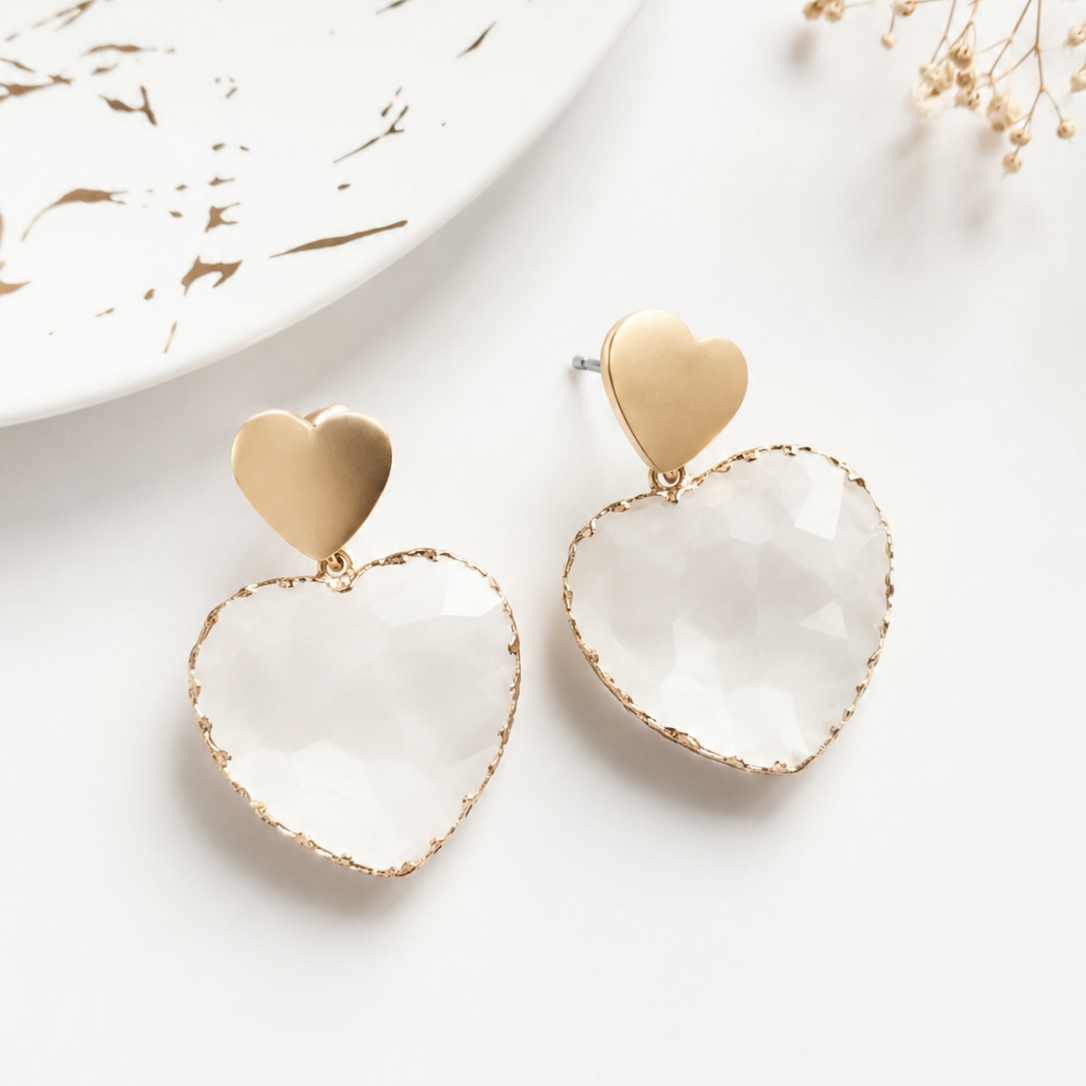 Náušnice White Crystal Heart2